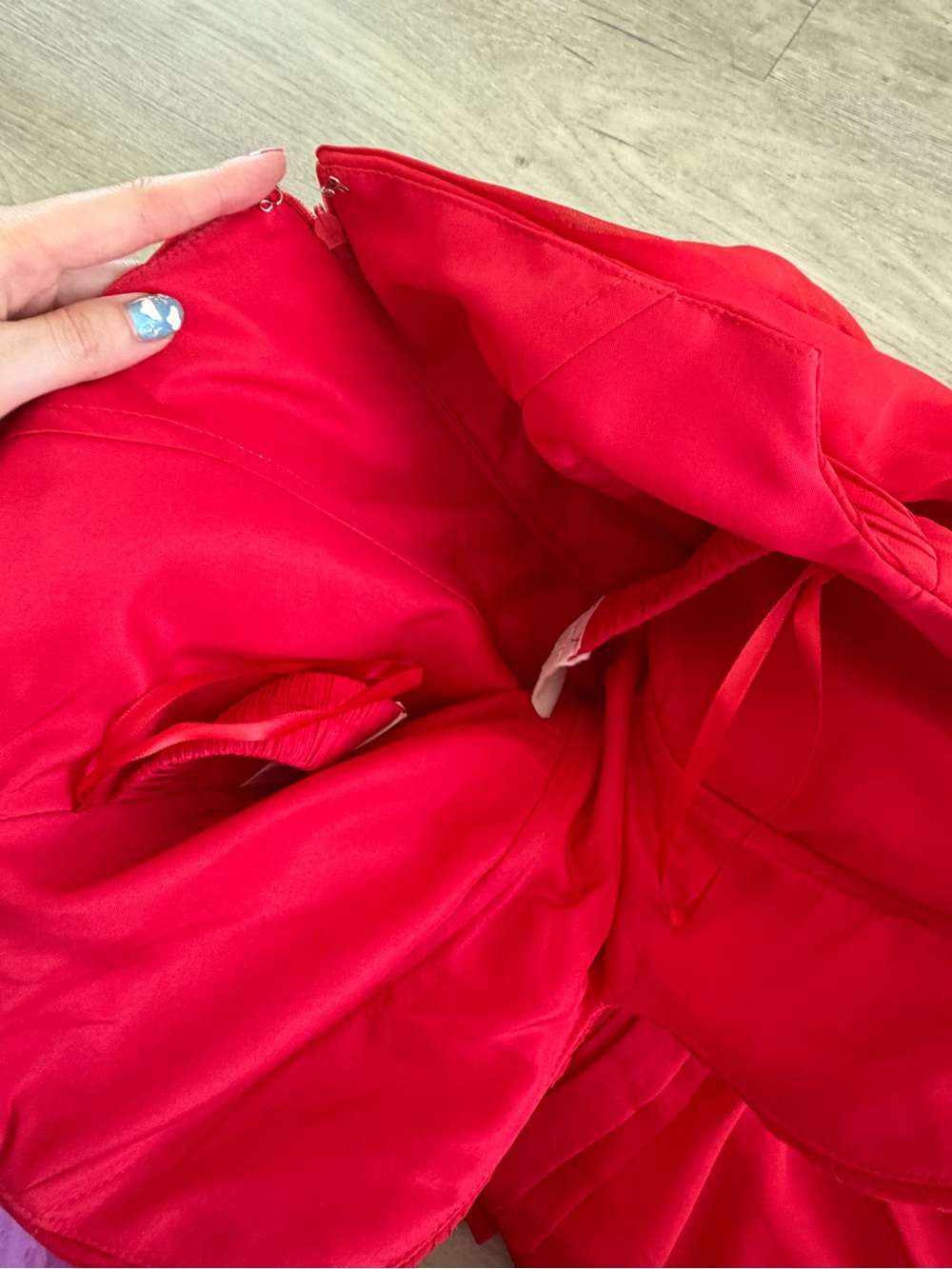 Red One Shoulder Ruched Satin Gown - Picture 2 of 3